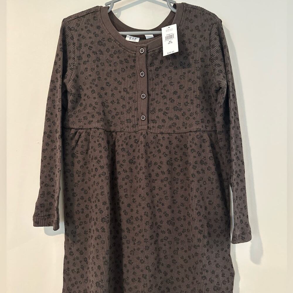 GAP Kids XS 4/5 Waffle Knit Brown Floral Skater Dress‎